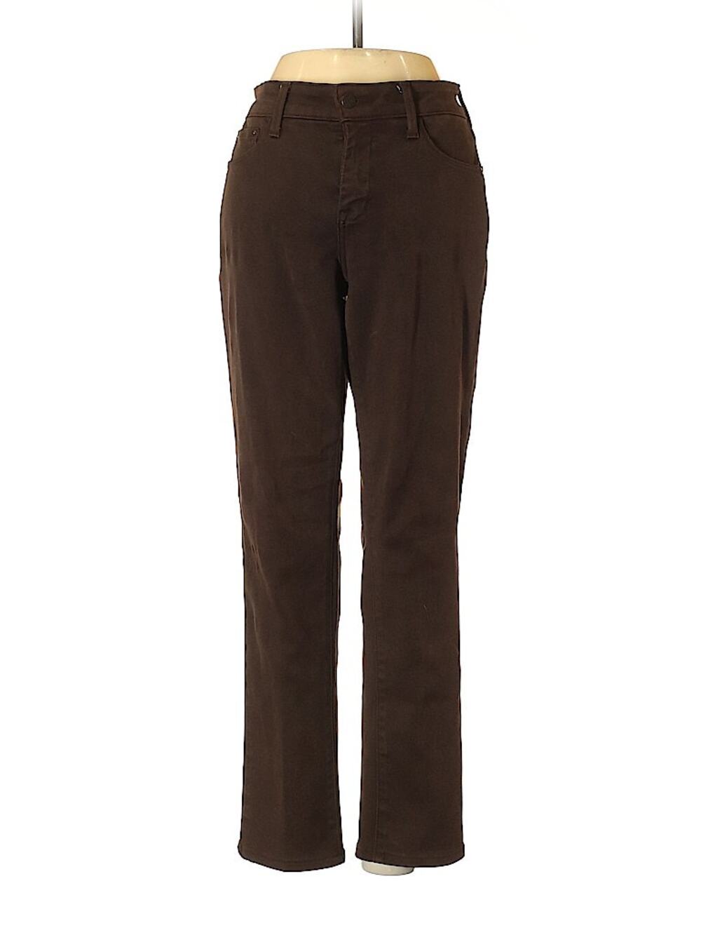 NYDJ Petite Dark Chocolate Brown Straight Leg Jeans Size 4 Stretch Denim